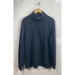 GH Bass & Co Mens Large Gray Sherpa Lined Fleece Quarter Button Pullover Sweater